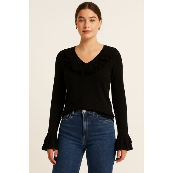 Ralph Lauren Black Label Ruffle Sweater M – Dark Academia Whimsygoth Quiet Luxe - Picture 1 of 11